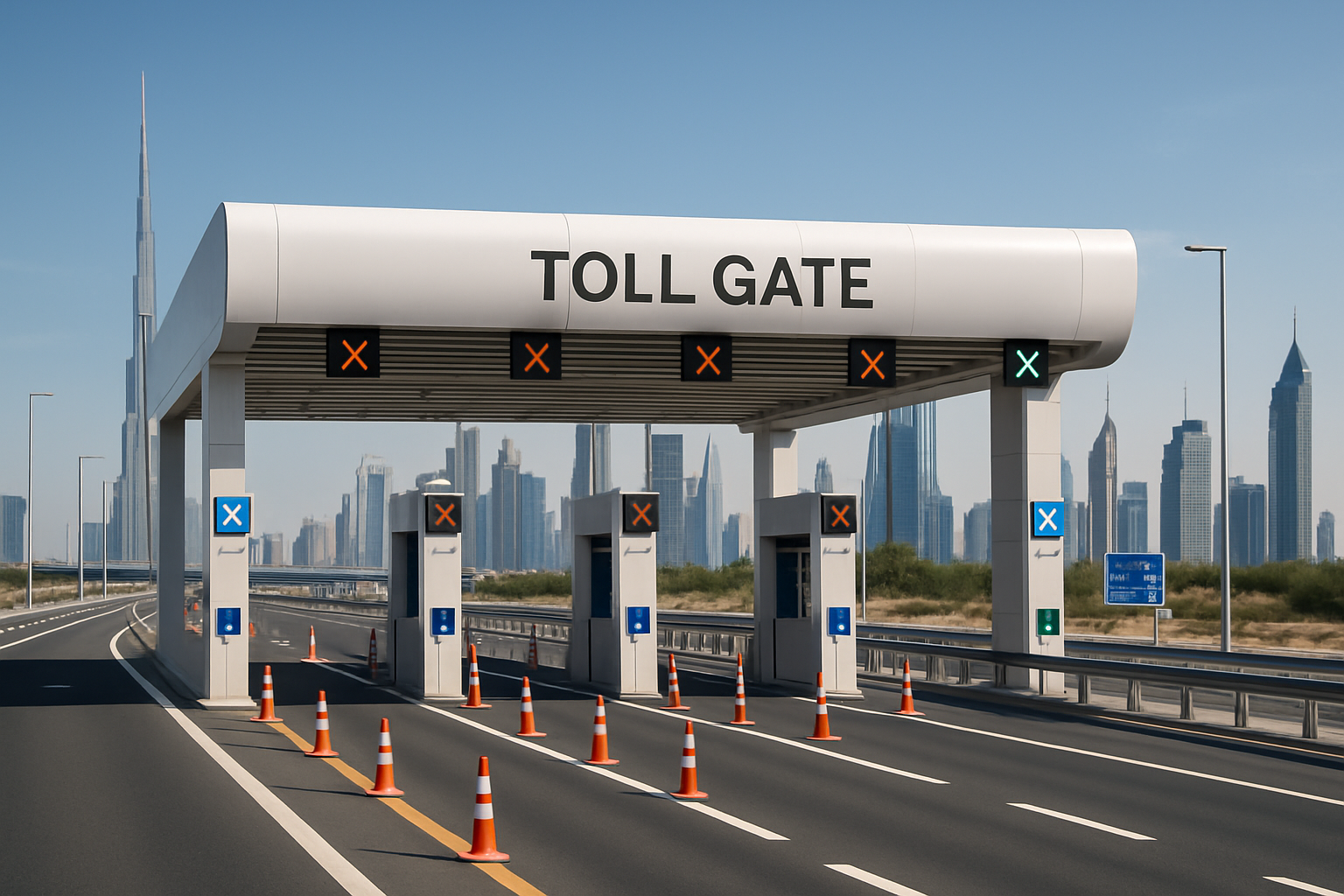 Modern toll gate on a Dubai highway
