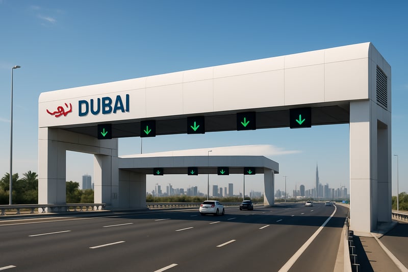 Modern toll gate system on a Dubai highway